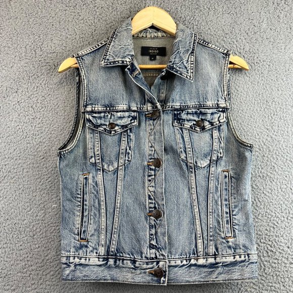 Women’s J. Crew Indigo Denim Blue Button Up jean jacket vest M